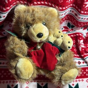 Vintage Dan Dee Limited Christmas Mama & 2 Baby Bear Plush Stuffed Toy 10"